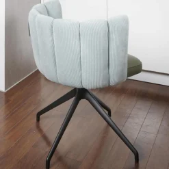 KFF Stuhlsets|2-er Stuhlgruppe Gaia Rücken Stoff Lisboa 18 Sitz Leder Silk Dark Olive 182 4-Fuß Sterngestell Schwarz