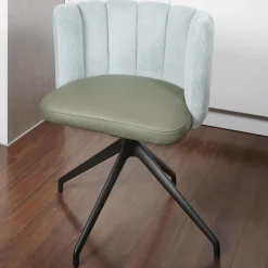 KFF Stuhlsets|2-er Stuhlgruppe Gaia Rücken Stoff Lisboa 18 Sitz Leder Silk Dark Olive 182 4-Fuß Sterngestell Schwarz