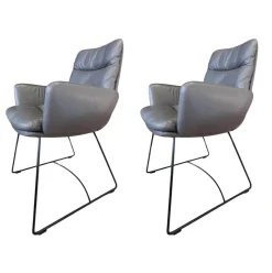 KFF Stuhlsets|2er-Set Armlehnstuhl Arva 1512 A2 Leder Sauvage 4 8102 Anthrazit Rundrohrgestell M02 Struktur Schwarz