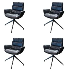 KFF Stuhlsets|4er-Set Armlehnstuhl Arva Leder Sauvage Schwarz 4 Fuß Stern Gestell Struktur Schwarz Drehbar