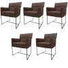 KFF Stuhlsets|5er-Set Armlehnstuhl Caal Leder Wildanilin Braun 8001 Drahtkufengestell