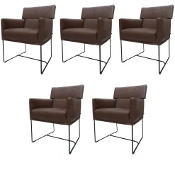 KFF Stuhlsets|5er-Set Armlehnstuhl Caal Leder Wildanilin Braun 8001 Drahtkufengestell