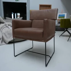 KFF Stuhlsets|5er-Set Armlehnstuhl Caal Leder Wildanilin Braun 8001 Drahtkufengestell