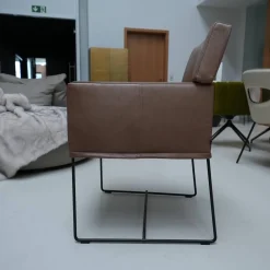 KFF Stuhlsets|5er-Set Armlehnstuhl Caal Leder Wildanilin Braun 8001 Drahtkufengestell