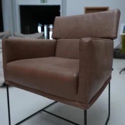 KFF Stuhlsets|5er-Set Armlehnstuhl Caal Leder Wildanilin Braun 8001 Drahtkufengestell