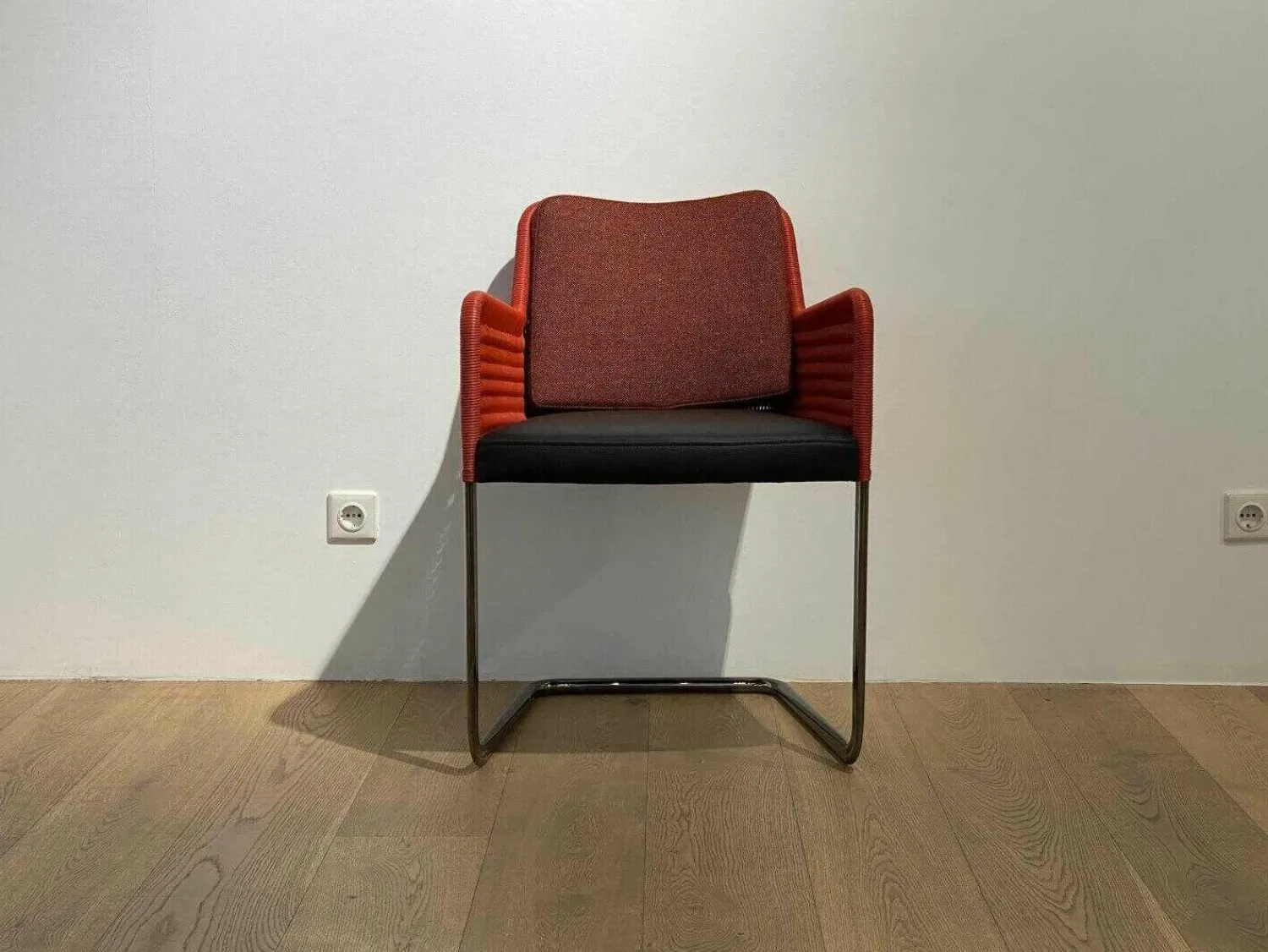 Tecta Stuhlsets|4er-Set Armlehnstuhl D43 Geflecht Rot Sitzkissen Leder Rückenkissen Stoff