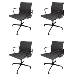 Vitra Stuhlsets|4er-Set Armlehnstuhl EA104 Stoff Hopsak 05 Dunkelgrau Drehgestell Aluminium Tiefschwarz Pulverbeschichtet
