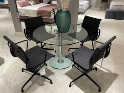 Vitra Stuhlsets|4er-Set Armlehnstuhl EA104 Stoff Hopsak 05 Dunkelgrau Drehgestell Aluminium Tiefschwarz Pulverbeschichtet