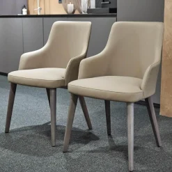 San Giacomo Stuhlsets|2er-Set Armlehnstuhl Eva Bezug Kunstleder A Talpa Beige Gestell Eiche Grigio Grau