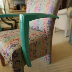 Luxus Stuhlsets|2er-Set Armlehnstuhl Extra Stoff Mehrfarbig Lack Hochglanz Grün