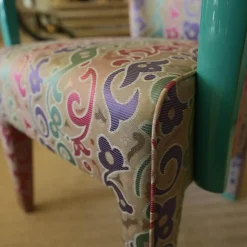 Luxus Stuhlsets|2er-Set Armlehnstuhl Extra Stoff Mehrfarbig Lack Hochglanz Grün