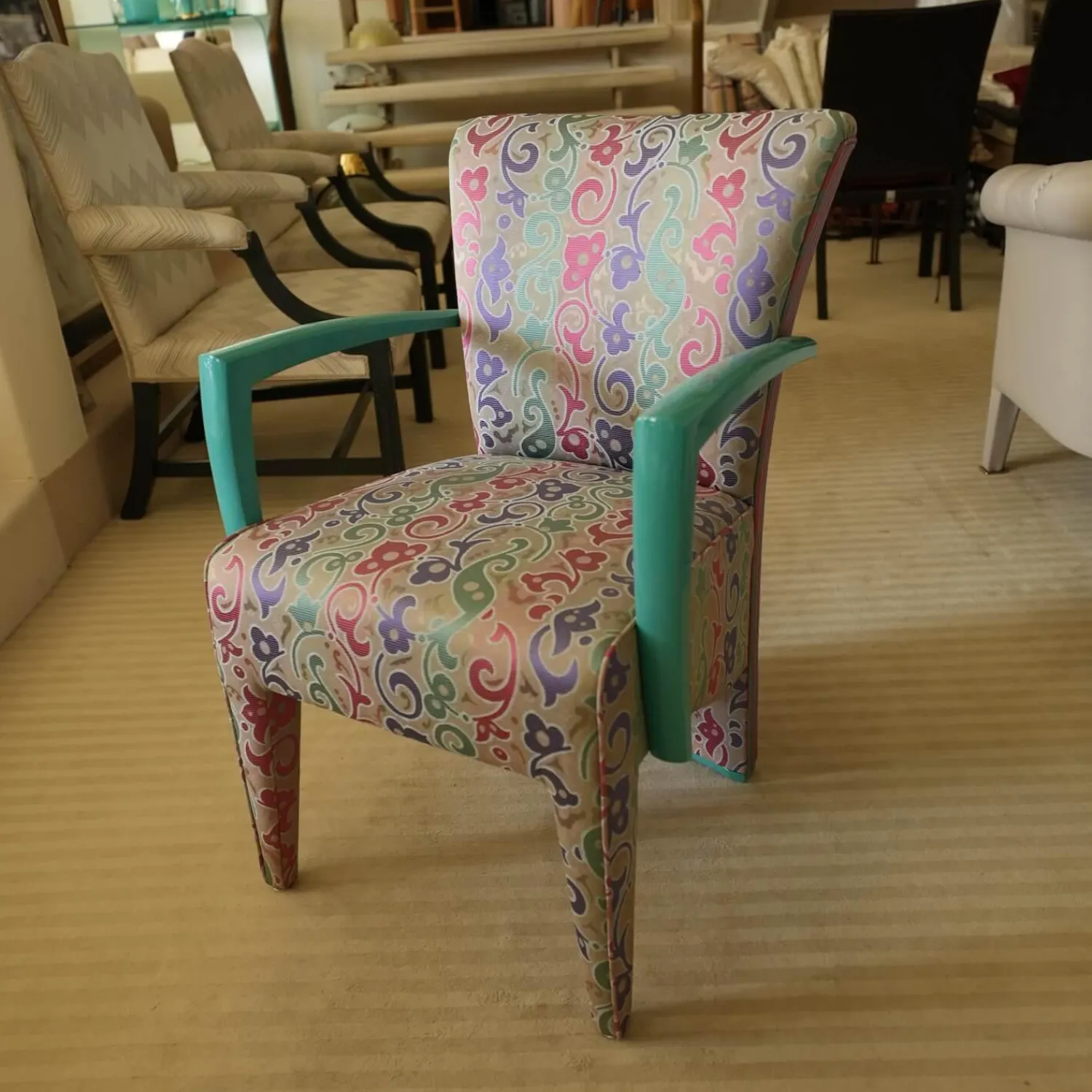 Luxus Stuhlsets|2er-Set Armlehnstuhl Extra Stoff Mehrfarbig Lack Hochglanz Grün