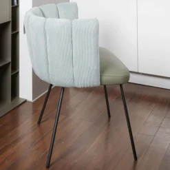 KFF Stuhlsets|2er-Set Armlehnstuhl Gaia Rundrohrgestell Bezug Rücken Stoff Lisboa Farbe 18 Sitz Leder Silk Dark Olive