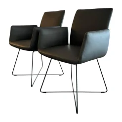 COR Stuhlsets|2er-Set Armlehnstuhl Jalis 541 Leder 287 Grau Drahtgestell Metall Schwarz Pulverbeschichtet