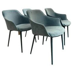 Mobliberica Stuhlsets|4er-Set Armlehnstuhl Kedua 4061 Bezug Stoff Bel-321 A Blau Metallfuß Dreieckig Petrol Dunkelblau