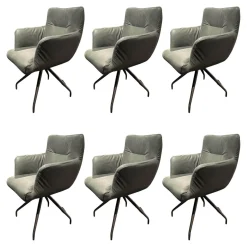 Nouvion Stuhlsets|6er-Set Armlehnstuhl Leder Idaho Graphit Grau Sparkfuß Stahl Schwarz Drehbar