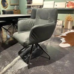 Nouvion Stuhlsets|6er-Set Armlehnstuhl Leder Idaho Graphit Grau Sparkfuß Stahl Schwarz Drehbar