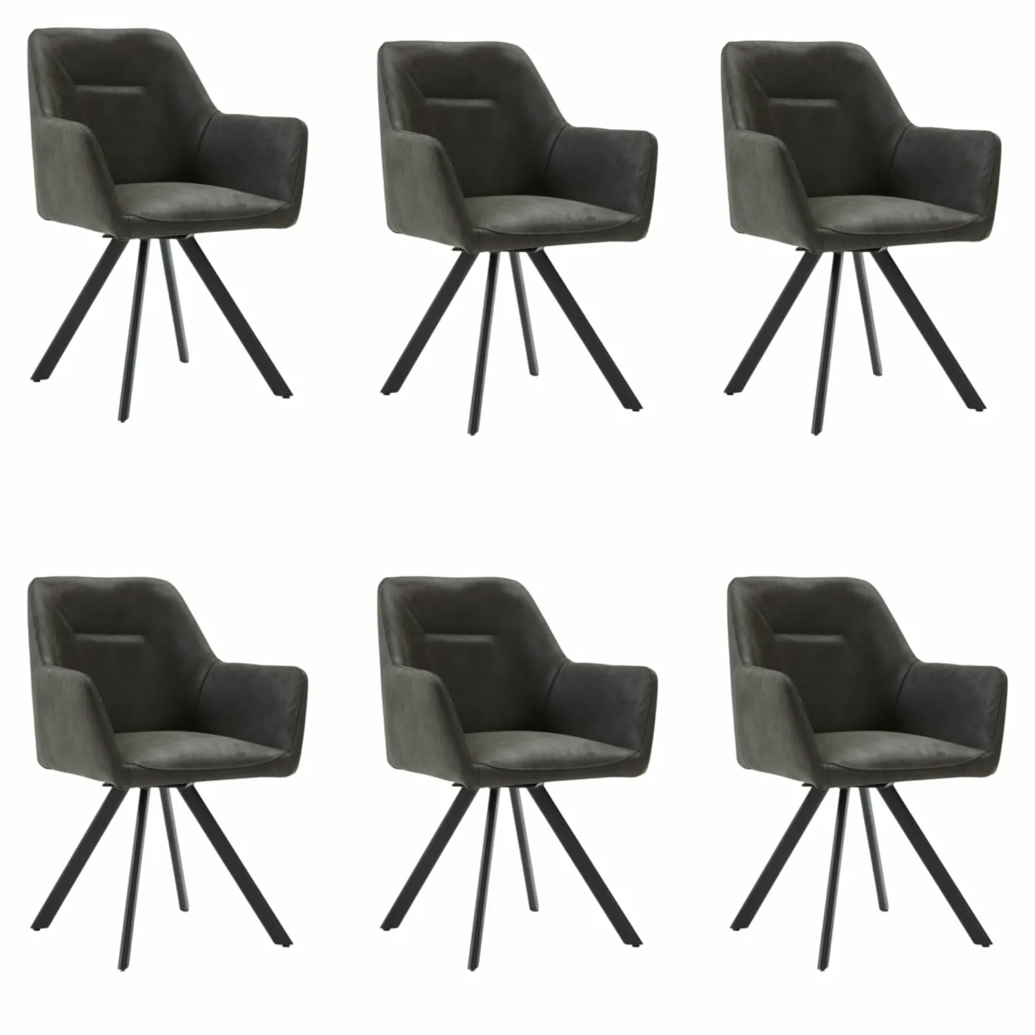 Natura Stuhlsets|6er-Set Armlehnstuhl Lindale Stoff Guarda Anthrazit