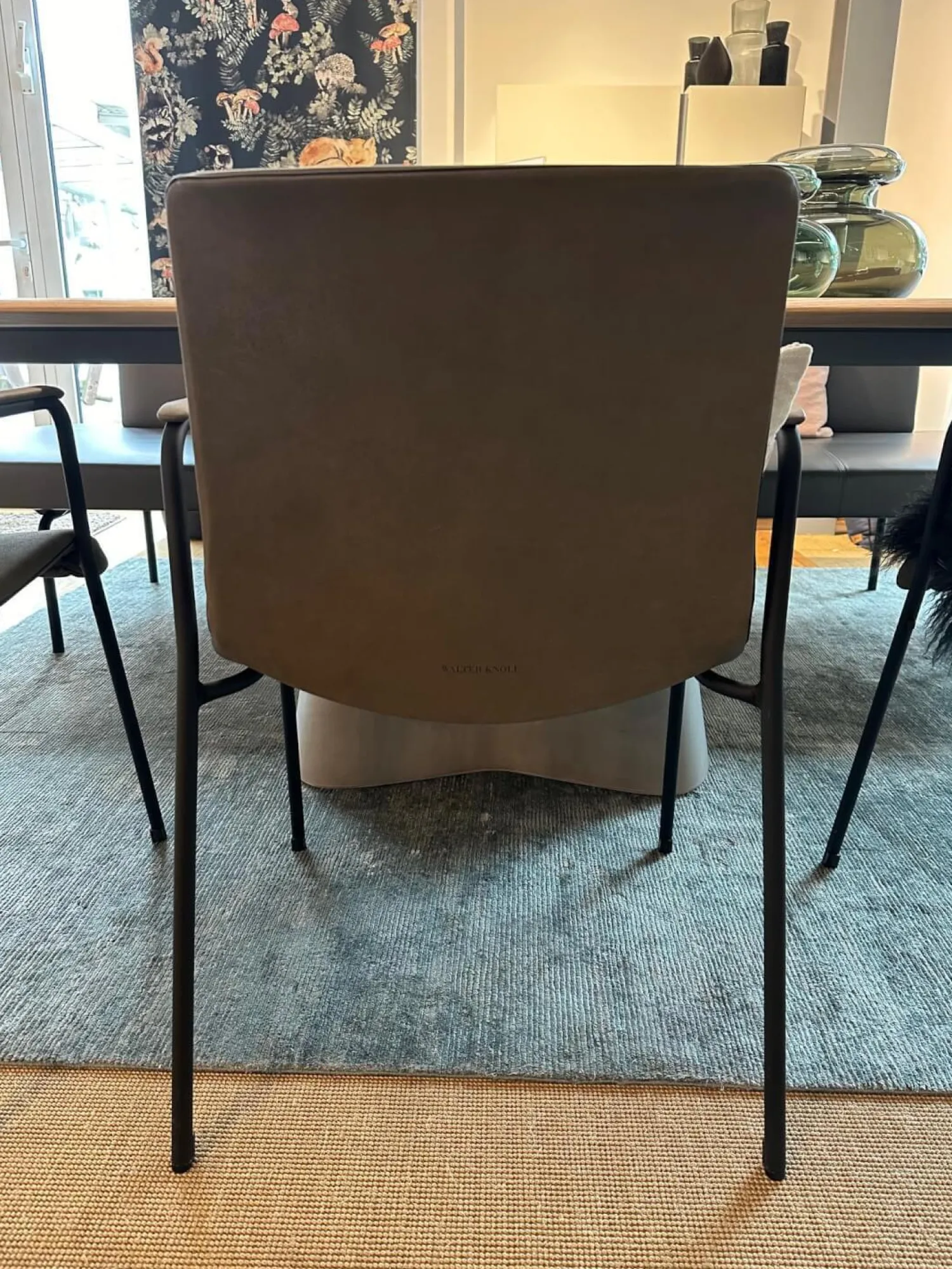 Walter Knoll Stuhlsets|6er-Set Armlehnstuhl Liz M 1330 Bezug Leder Vintage Fango Grau Gestell Schwarz Stapelbar