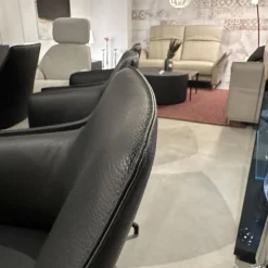 Leolux Stuhlsets|6er-Set Armlehnstuhl Mara Cruz Leder Senso 1000 Schwarz Gestell Metall Epoxy Granite Anthrazit Matt