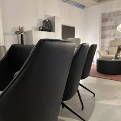 Leolux Stuhlsets|6er-Set Armlehnstuhl Mara Cruz Leder Senso 1000 Schwarz Gestell Metall Epoxy Granite Anthrazit Matt