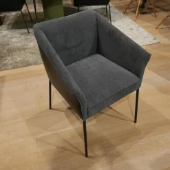 KFF Stuhlsets|4er-Set Armlehnstuhl Milo Bezug Innen Stoff Lisboa 1 Grau Außen Leder Glove Schwarz Gestell Struktur Anthrazit