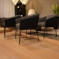 KFF Stuhlsets|4er-Set Armlehnstuhl Milo Bezug Innen Stoff Lisboa 1 Grau Außen Leder Glove Schwarz Gestell Struktur Anthrazit