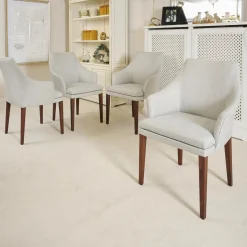 Bielefelder Werkstätten Stuhlsets|4er-Set Armlehnstuhl Saloni Bezug 1602-15 Gestell Nussbaum Geölt