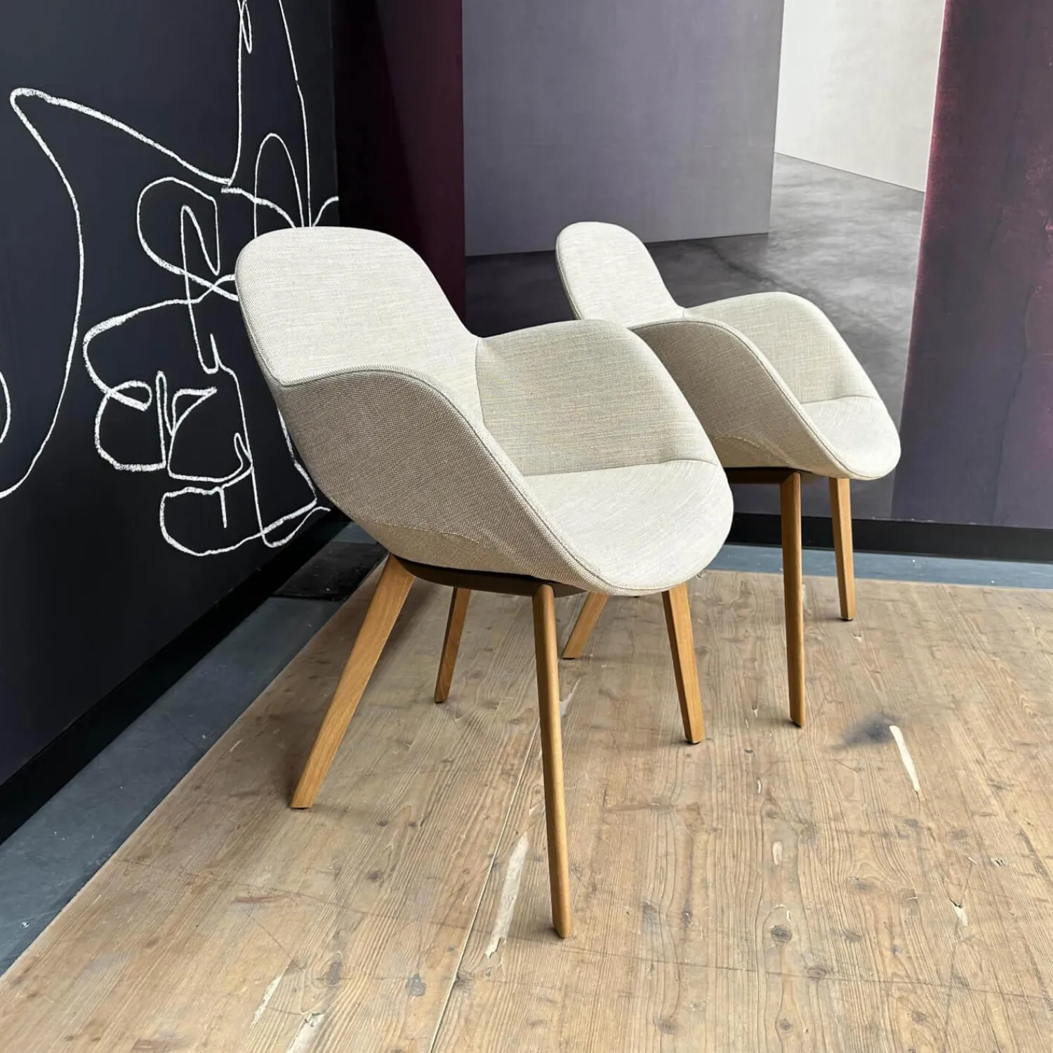Walter Knoll Stuhlsets|2er-Set Armlehnstuhl Sheru Drehbar Bezug Stoff Canto Pearl Beige Füße Eiche Geräuchert Geölt