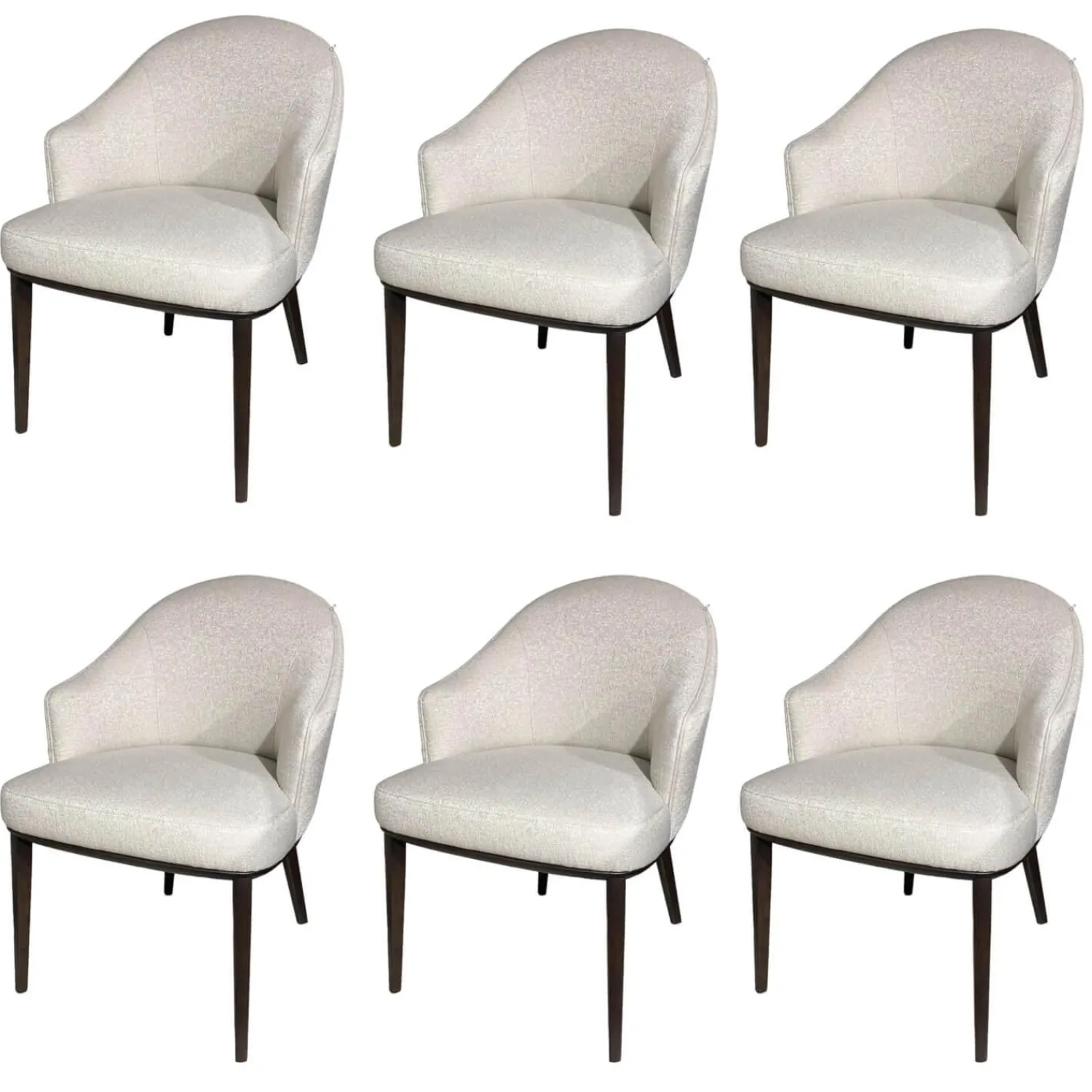 Rubelli Casa Stuhlsets|6er-Set Armlehnstuhl Virna Bezug Stoff Rubelli Fabthirty Bianco Creme Holzgestell Esche Gebeizt Moka Braun