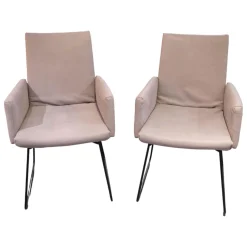 W. Schillig Stuhlsets|2er-Set Armlehnstuhl WK 790 Bezug Leder LK60 Steel Grau Schlittengestell Schwarz