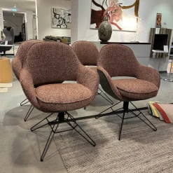 WK Wohnen Stuhlsets|6er-Set Armlehnstuhl WK 708 Stoff JAB A91062 Rosa Und Leder Granada Steel Grau Drehgestell Schwarz