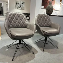 WK Wohnen Stuhlsets|6er-Set Armlehnstuhl WK 708 Stoff JAB A91062 Rosa Und Leder Granada Steel Grau Drehgestell Schwarz