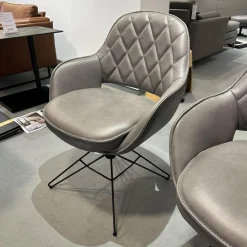 WK Wohnen Stuhlsets|6er-Set Armlehnstuhl WK 708 Stoff JAB A91062 Rosa Und Leder Granada Steel Grau Drehgestell Schwarz