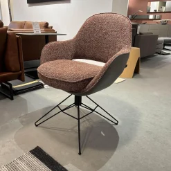 WK Wohnen Stuhlsets|6er-Set Armlehnstuhl WK 708 Stoff JAB A91062 Rosa Und Leder Granada Steel Grau Drehgestell Schwarz