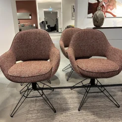 WK Wohnen Stuhlsets|6er-Set Armlehnstuhl WK 708 Stoff JAB A91062 Rosa Und Leder Granada Steel Grau Drehgestell Schwarz