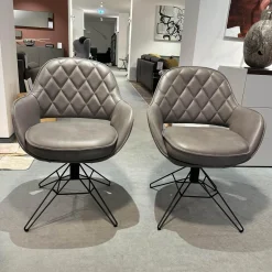 WK Wohnen Stuhlsets|6er-Set Armlehnstuhl WK 708 Stoff JAB A91062 Rosa Und Leder Granada Steel Grau Drehgestell Schwarz