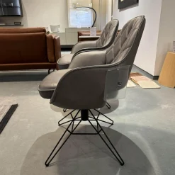 WK Wohnen Stuhlsets|6er-Set Armlehnstuhl WK 708 Stoff JAB A91062 Rosa Und Leder Granada Steel Grau Drehgestell Schwarz