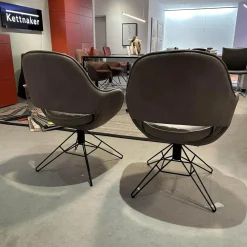 WK Wohnen Stuhlsets|6er-Set Armlehnstuhl WK 708 Stoff JAB A91062 Rosa Und Leder Granada Steel Grau Drehgestell Schwarz