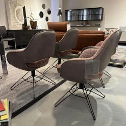 WK Wohnen Stuhlsets|6er-Set Armlehnstuhl WK 708 Stoff JAB A91062 Rosa Und Leder Granada Steel Grau Drehgestell Schwarz