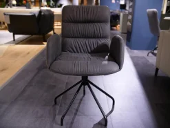 Bacher Stuhlsets|4er-Set Armstuhl Aiden Soft Leder Luna Steingrau Spinnenfuß Schwarz Mit Gleitern Und Drehmechanik