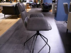 Bacher Stuhlsets|4er-Set Armstuhl Aiden Soft Leder Luna Steingrau Spinnenfuß Schwarz Mit Gleitern Und Drehmechanik