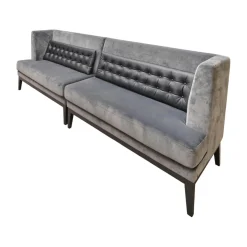 Bielefelder Werkstätten Bänke|2er-Set Bank Polo Dining Stoff City Velvet Reloaded Grau Gestell Esche Schwarz Gebeizt Mit Vorstellkissen