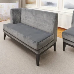 Bielefelder Werkstätten Bänke|2er-Set Bank Polo Dining Stoff City Velvet Reloaded Grau Gestell Esche Schwarz Gebeizt Mit Vorstellkissen