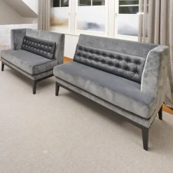 Bielefelder Werkstätten Bänke|2er-Set Bank Polo Dining Stoff City Velvet Reloaded Grau Gestell Esche Schwarz Gebeizt Mit Vorstellkissen