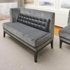 Bielefelder Werkstätten Bänke|2er-Set Bank Polo Dining Stoff City Velvet Reloaded Grau Gestell Esche Schwarz Gebeizt Mit Vorstellkissen