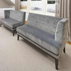 Bielefelder Werkstätten Bänke|2er-Set Bank Polo Dining Stoff City Velvet Reloaded Grau Gestell Esche Schwarz Gebeizt Mit Vorstellkissen