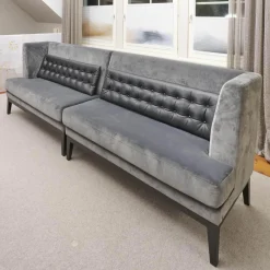 Bielefelder Werkstätten Bänke|2er-Set Bank Polo Dining Stoff City Velvet Reloaded Grau Gestell Esche Schwarz Gebeizt Mit Vorstellkissen