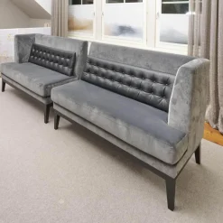 Bielefelder Werkstätten Bänke|2er-Set Bank Polo Dining Stoff City Velvet Reloaded Grau Gestell Esche Schwarz Gebeizt Mit Vorstellkissen