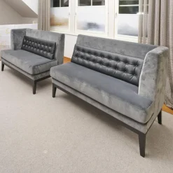 Bielefelder Werkstätten Bänke|2er-Set Bank Polo Dining Stoff City Velvet Reloaded Grau Gestell Esche Schwarz Gebeizt Mit Vorstellkissen